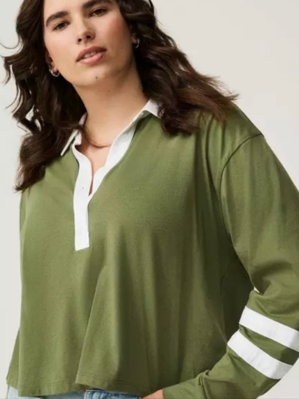 Torrid Moss Green Cropped Log Sleeve Rugby Polo Top Size 0X